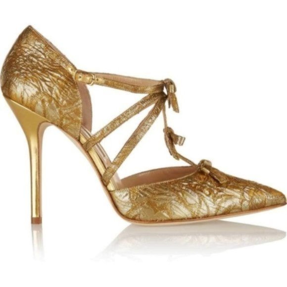 Oscar de la Renta Shoes - Oscar De La Renta Gold Brocade Strap Heels